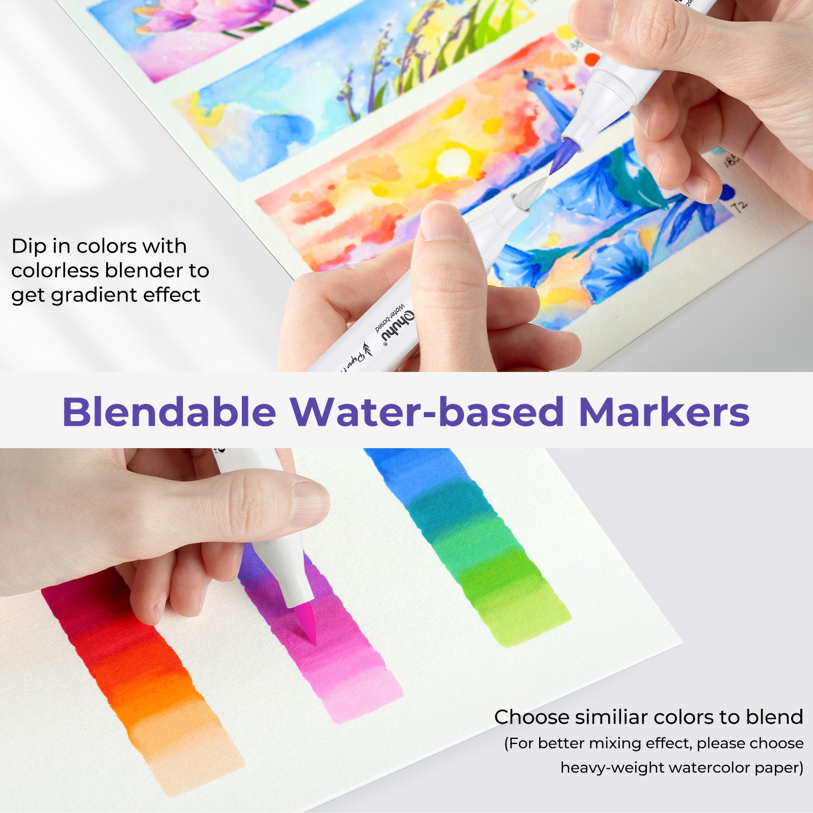 Ohuhu Paper-friendly (No Peeling) Markers Water-based 60 Colors - Image 3