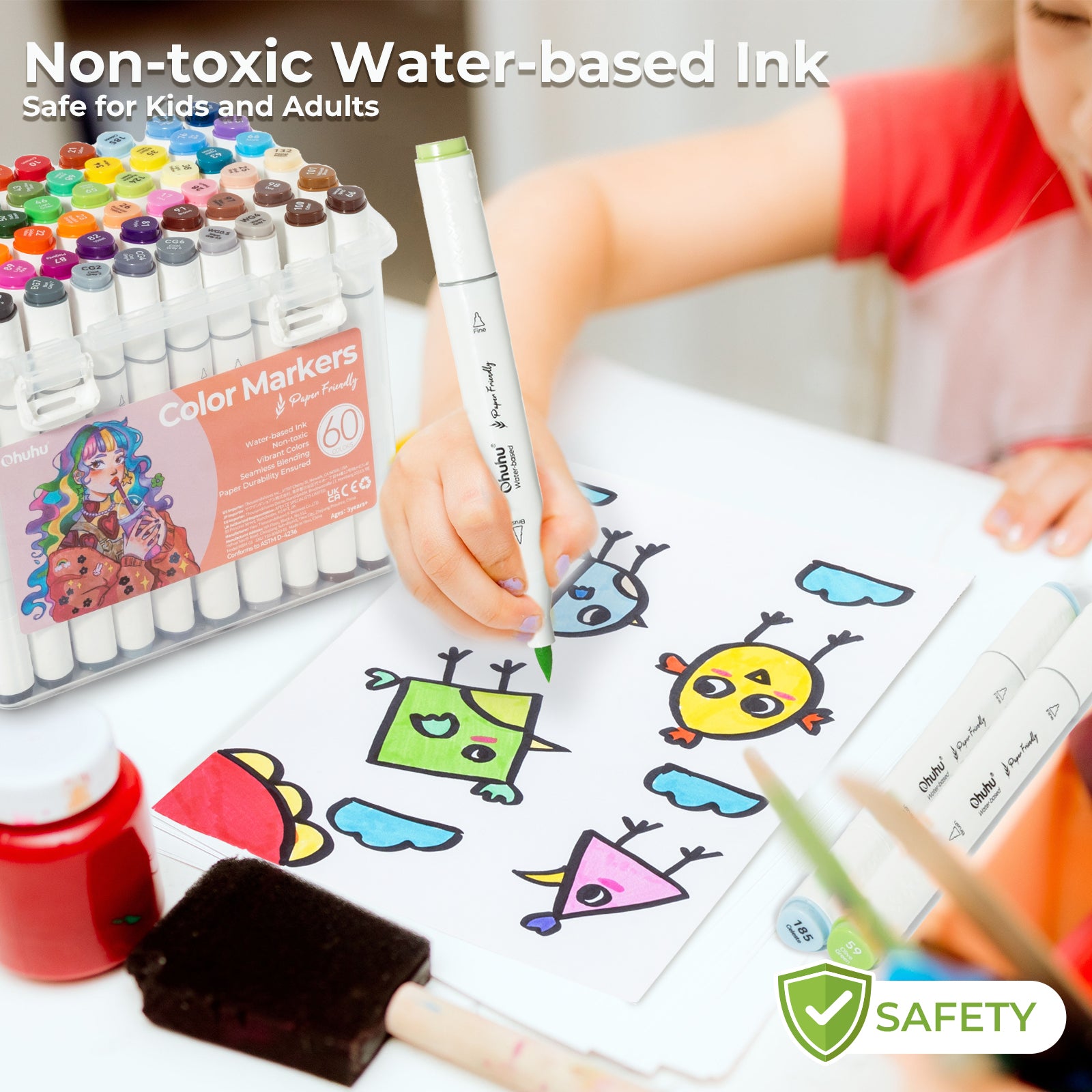 Ohuhu Paper-friendly (No Peeling) Markers Water-based 60 Colors - Image 8