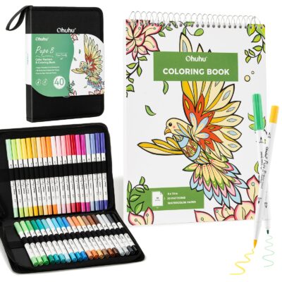 Ohuhu Pupe B 40 Paper-friendly (No Peeling)  Markers＆ Coloring Book Set
