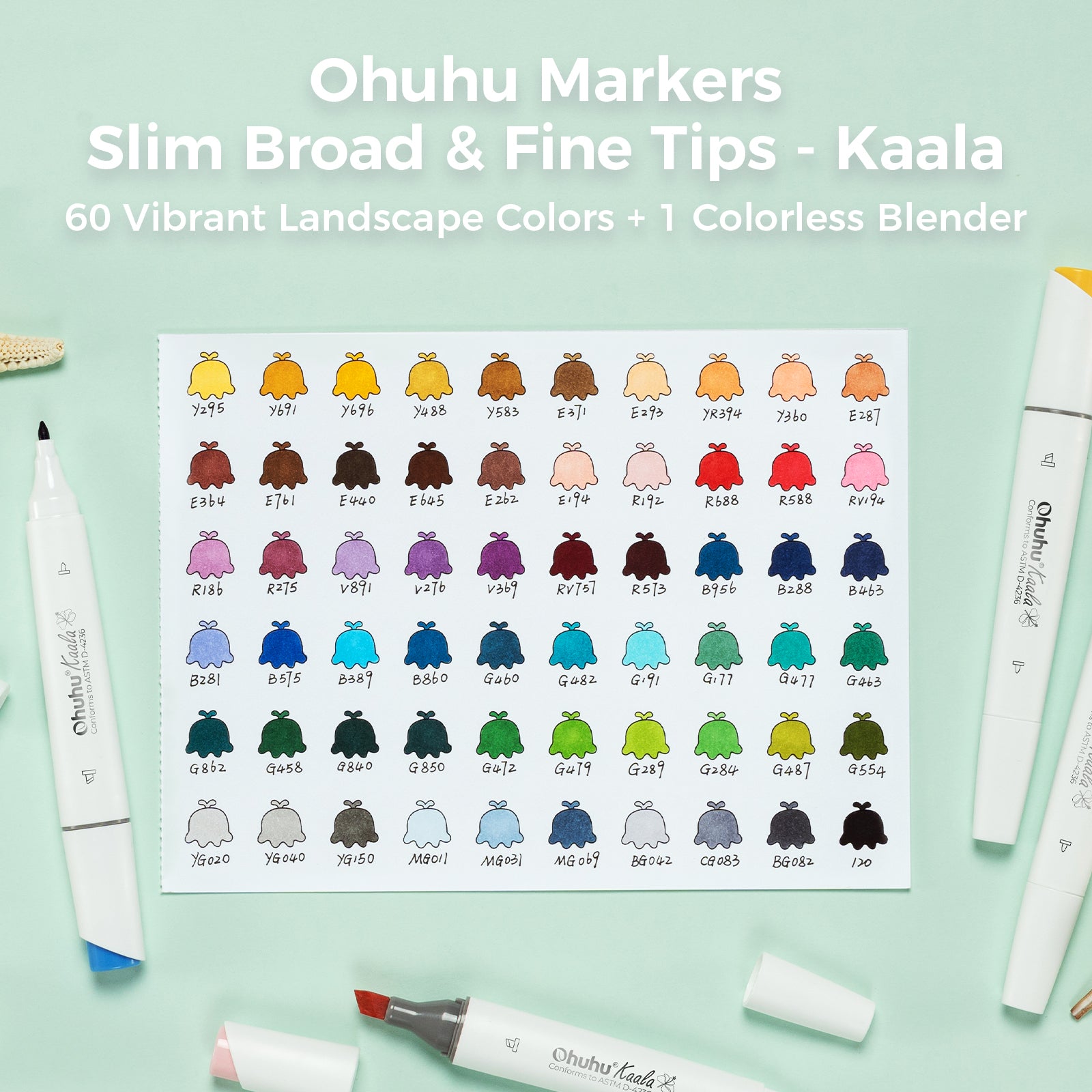 Ohuhu Kaala Five Tones Slim Broad and Fine Dual Tips Alcohol Art Markers - Image 72