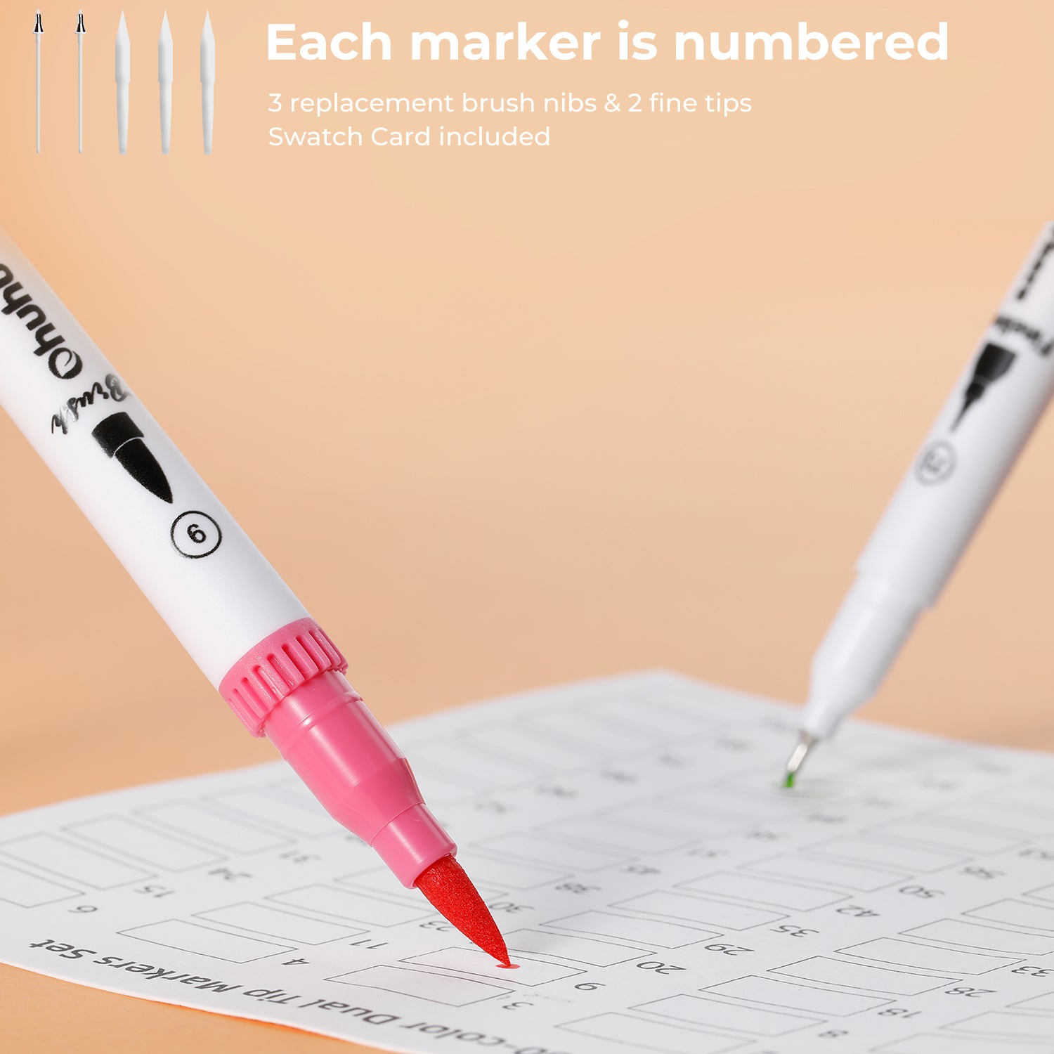 Ohuhu Maui 60 Colors Dual Tips Water Based Art Markers, Brush & Fineliner - Image 7