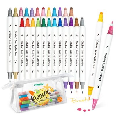 Ohuhu 24 Colors Water-base Calligraphy Brush & Dot Marker Pens