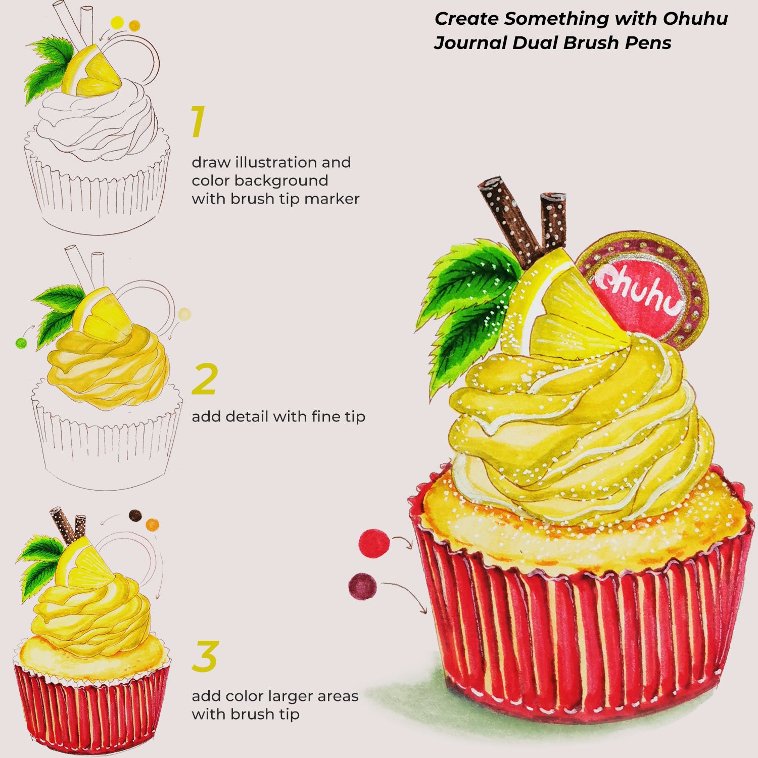 Ohuhu Maui 160 Colors Dual Tips Water Based Art Markers, Brush & Fineliner - Image 7